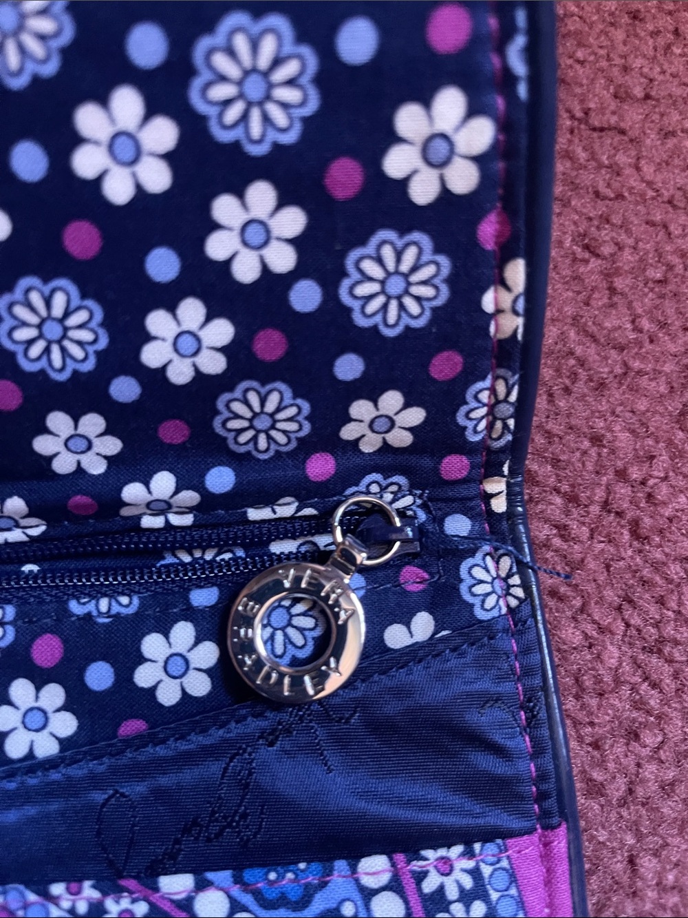 Vera Bradley Pink & Navy Paisley Fold-Over Wristlet - Picture 2 of 6